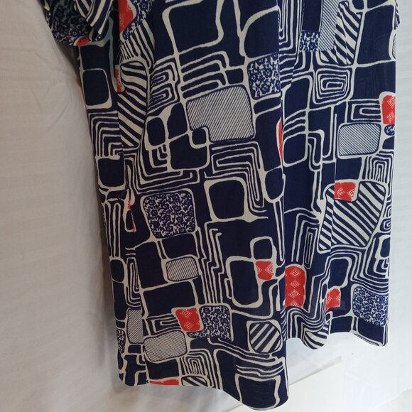 Vintage Blouse Button Down Shirt Women's Sz XL Blue Red White Geometric Retro - Picture 8 of 14